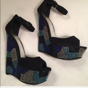 Qupid Jeweled High Wedges